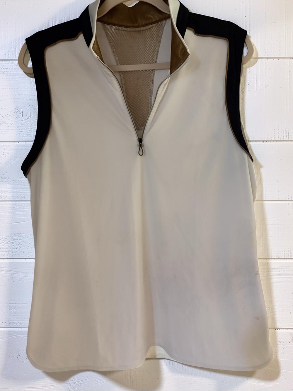 Sleeveless White Golf Polo with Black Trim